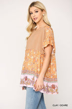 Load image into Gallery viewer, Dot And Floral Print Mixed Ruffle Top With Back Keyhole