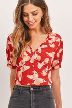 Load image into Gallery viewer, Butterfly Vneck Crop Smocked Back Waist