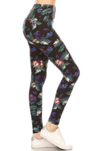 Load image into Gallery viewer, Long Yoga Style Banded Lined Floral Printed Knit Legging With High Waist