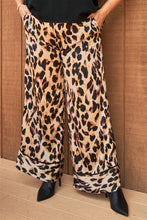 Load image into Gallery viewer, Plus Taupe Combo Leopard Print Satin High-waisted Wide Leg Pants