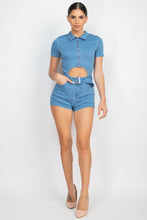 Load image into Gallery viewer, Belted Zip-up Denim Romper