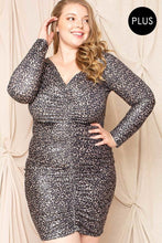 Load image into Gallery viewer, Leopard Print Shirring Plus Size Mini Dress