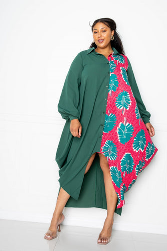 Print Drapy Shirt Maxi Dress