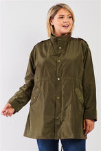 Load image into Gallery viewer, Plus Size Glossy Drawstring Hem Button-down Coach Jacket