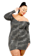 Load image into Gallery viewer, Plus Foil &amp; Glitter Wavy Print Mini Dress