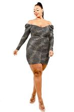 Load image into Gallery viewer, Plus Foil &amp; Glitter Wavy Print Mini Dress