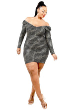 Load image into Gallery viewer, Plus Foil &amp; Glitter Wavy Print Mini Dress