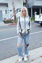 Load image into Gallery viewer, Belt &amp; Reversed Details Zip-up Hooded Sweater