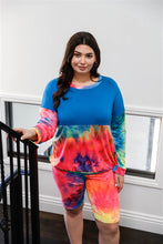 Load image into Gallery viewer, Plus Blue Neon Rainbow Tie-dye Colorblock Long Sleeve Top &amp; Biker Shorts Set