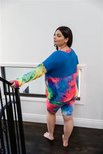 Load image into Gallery viewer, Plus Blue Neon Rainbow Tie-dye Colorblock Long Sleeve Top &amp; Biker Shorts Set