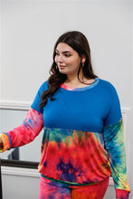 Load image into Gallery viewer, Plus Blue Neon Rainbow Tie-dye Colorblock Long Sleeve Top &amp; Biker Shorts Set