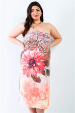 Load image into Gallery viewer, Plus Peach Flower Print Sleeveless Midi Dress