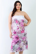 Load image into Gallery viewer, Plus Pink Flower Print Sleeveless Midi Dress