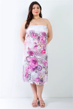 Load image into Gallery viewer, Plus Pink Flower Print Sleeveless Midi Dress