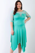 Load image into Gallery viewer, Plus Mint Lace Details Handkerchief Hem Midi Dress