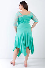 Load image into Gallery viewer, Plus Mint Lace Details Handkerchief Hem Midi Dress