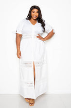 Load image into Gallery viewer, Puff Sleeve Maxi Dress With Lace Insert