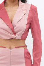 Load image into Gallery viewer, Colorblock Crop Blazer With Matching Low Rise Wide Leg Pant Set With Pockets