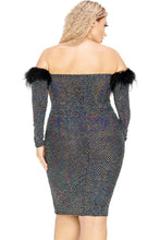 Load image into Gallery viewer, Plus Off Shoulder Feather Trim Detail Sequin Dress
