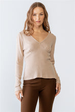 Load image into Gallery viewer, Sand Ribbed V-neck Long Sleeve Soft To Touch Top