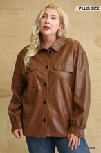Load image into Gallery viewer, Faux Leather Button Down Shacket With Side Pockets