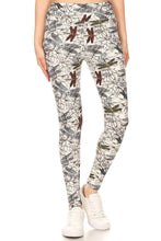 Load image into Gallery viewer, Yoga Style Banded Lined Dragonfly Print, Full Length Leggings In A Slim Fitting Style With A Banded High Waist
