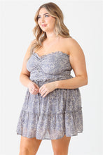 Load image into Gallery viewer, Plus Floral Print Ruched Ruffle Smocked Back Top &amp; High Waist Flare Hem Mini Skirt Set