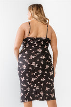 Load image into Gallery viewer, Plus Floral Ribbed Ruched Sleeveless Midi Dress