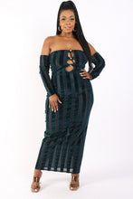 Load image into Gallery viewer, Striped Velvet Off Shoulder Dress