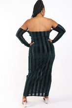 Load image into Gallery viewer, Striped Velvet Off Shoulder Dress