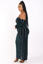 Load image into Gallery viewer, Striped Velvet Off Shoulder Dress