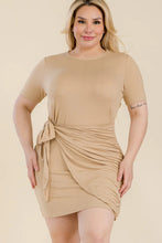 Load image into Gallery viewer, Plus Size Solid Wrap Front Tie Side Short Sleeve Mini Dress