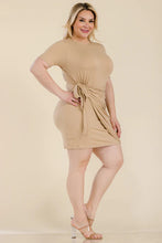 Load image into Gallery viewer, Plus Size Solid Wrap Front Tie Side Short Sleeve Mini Dress