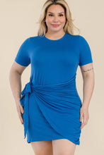 Load image into Gallery viewer, Plus Size Solid Wrap Front Tie Side Short Sleeve Mini Dress