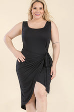 Load image into Gallery viewer, Plus Size Solid Wrap Front Tie Side Midi Dress