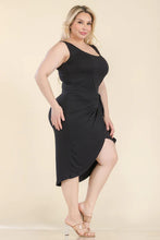 Load image into Gallery viewer, Plus Size Solid Wrap Front Tie Side Midi Dress