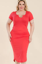 Load image into Gallery viewer, Plus Size Split Neck Bodycon Midi Dress