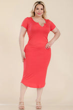 Load image into Gallery viewer, Plus Size Split Neck Bodycon Midi Dress