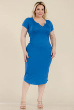 Load image into Gallery viewer, Plus Size Split Neck Bodycon Midi Dress