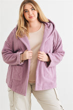 Load image into Gallery viewer, Plus Two Pocket Open Front Soft To Touch Hooded Cardigan Jacket