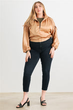 Load image into Gallery viewer, Plus Satin Zip-up Ruched Long Sleeve Cropped Bomber Jacket