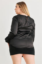 Load image into Gallery viewer, Plus Black Satin Balloon Puff Long Sleeve Top