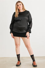 Load image into Gallery viewer, Plus Black Satin Balloon Puff Long Sleeve Top