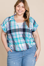 Load image into Gallery viewer, Plus Size Multi Colored Check Printed Casual Collared Short Sleeve Top