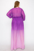 Load image into Gallery viewer, Ombre Chiffon Wrap Front Long Sleeve Tie Waist Slit Front Maxi Dress