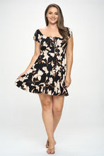 Load image into Gallery viewer, Plus Big Floral Front Tie Ruffle Mini Dress