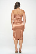 Load image into Gallery viewer, Plus Solid Satin Front Knot Bodycon Midi Dress