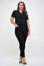 Load image into Gallery viewer, Plus Solid Chiffon Button Down Tie Front Short Sleeve Top