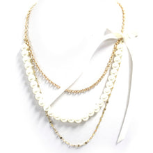 Load image into Gallery viewer, Pearl Layered Ribbon Long Necklace